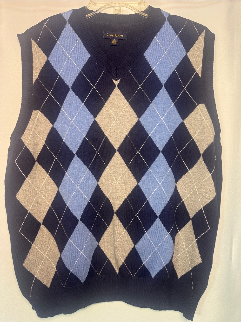 Club Room Navy Argyle Vest with Light Blue and Tan Diamonds